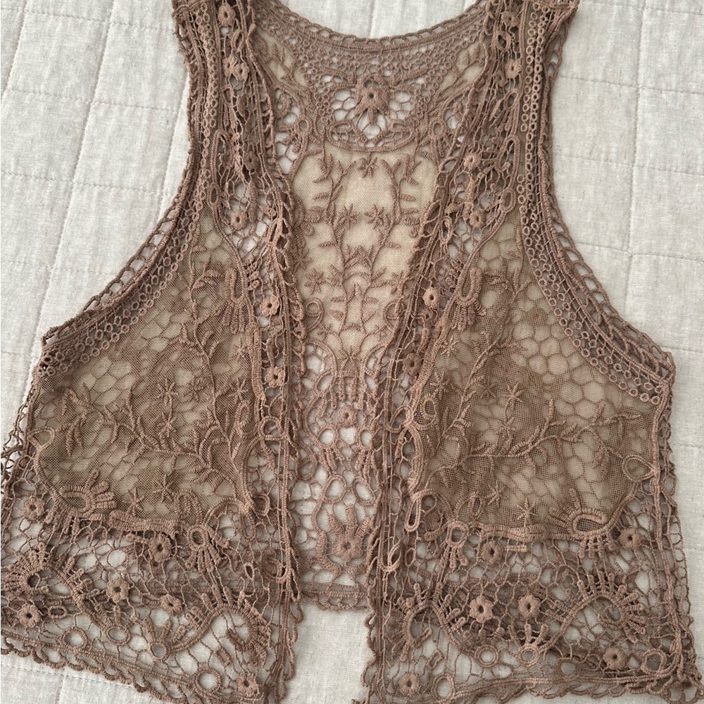 Lace Vest, Boho Style, Tan, OS